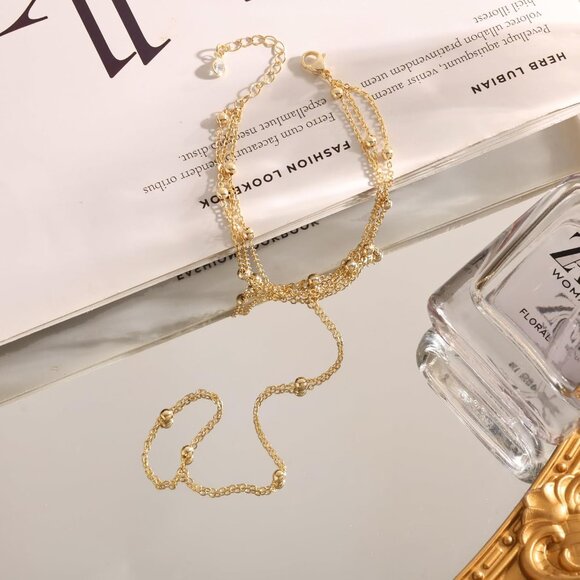 Gold Bracelets for Women, 14K Gold Plated/Silver Hand Chain Bracelet - Picture 6 of 7